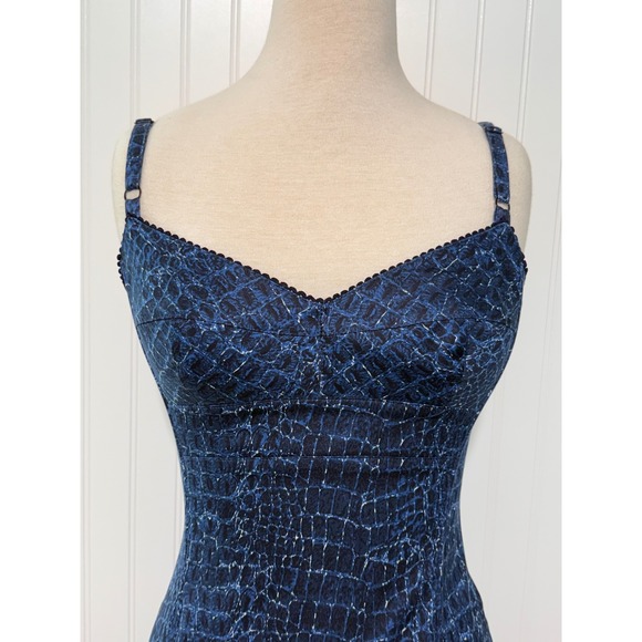 Ticci Tonetto Mini‎ Dress Small Blue Snakeskin Print Bodycon Sleeveless Vintage - Picture 3 of 10